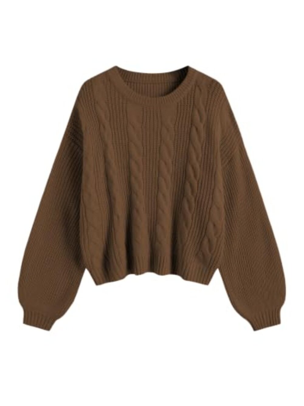 Cable Knit Sweater Lantern Sleeve Oversized Pullover Top